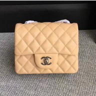 Chanel Classic Flap Mini Bag A1115 in Lambskin Leather Apricot with Silver Hardware