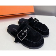 Hermes women/men key mule in suede goatskin black 2025