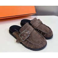 Hermes women/men key mule in suede goatskin coffee 2025