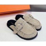 Hermes women/men key mule in suede goatskin grey 2025