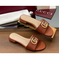 Gucci Women's Double G slide sandal 816673 Brown leather 2025