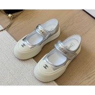 Chanel Platform calfskin sneakers SILVER 2025