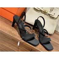Hermes Heel 7.5cm Glamour Sandals in satin crepe black 2023