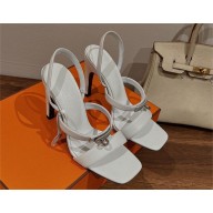 Hermes Heel 9.5cm Glamour Sandals in calfskin white 2023