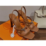 Hermes Heel 9.5cm Glamour Sandals in calfskin tan 2023