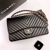 Chanel BLACK Chevron Medium Flap Bag in sheepskin With gold Hardware