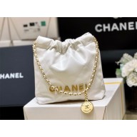 chanel Shiny Calfskin & Gold-Tone Metal 22 Mini Handbag AS3980 white 2023(original quality)