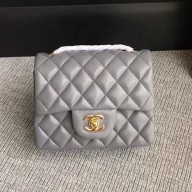 Chanel Classic Flap Mini Bag A1115 in Lambskin Leather Grey with Golden Hardware