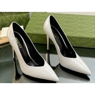 Gucci Heel 10.5cm Leather Pointy Toe Pumps Patent White 2023