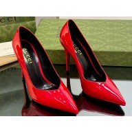 Gucci Heel 10.5cm Leather Pointy Toe Pumps Patent Red 2023