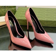 Gucci Heel 10.5cm Leather Pointy Toe Pumps Patent Pink 2023
