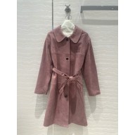 MIU MIU Pink Logo-Embossed Leather Coat 2024