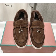Loro Piana Women/Men Summer Charms Walk Suede leather with shearling Loafers 01-2024