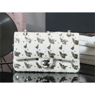 CHANEL Embroidered Satin, Sequins, Glass Pearls & Silver-Tone Metal Classic 11.12 Handbag A01112 WHITE/SILVER 2025