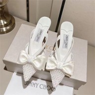 jimmy choo heel 6.5cm white Crystal Mesh Mules with Bows 2023