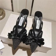 jimmy choo heel 6.5cm black Crystal Mesh Mules with Bows 2023