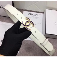 Chanel Calf Leather Belt with Blue Buckle 30mm Width White 2018