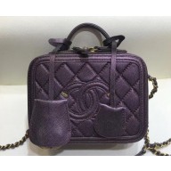 Chanel CC Filigree Grained Vanity Case Mini Bag A93342 Metallic Purple