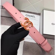 Chanel Calf Leather Belt with Red Buckle 30mm Width Pink 2018