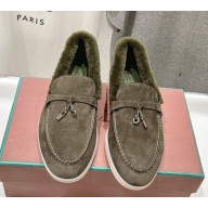 Loro Piana Women/Men Summer Charms Walk Suede leather with shearling Loafers 03-2024