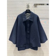 dior Navy Blue Double-Sided Virgin Wool and Silk with Dior Oblique Interior Cape-Effect Peacoat 2023