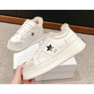 Dior lace-up shearling Calfskin and Suede Star Platform Sneakers White Top Quality  2024