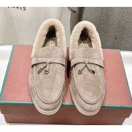 Loro Piana Women/Men Summer Charms Walk Suede leather with shearling Loafers 04-2024
