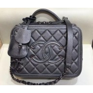 Chanel CC Filigree Grained Vanity Case Medium Bag A93343 Metallic Gray