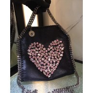 Stella Mccartney Falabella Mini Crystal Heart Fold Over Tote Black/Pink 2018