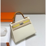 hermes kelly 25 bag in epsom leather creamy/yellow/brown with silver hardware(handmade)