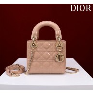 Dior Mini Lady Dior Bag in Powder Pink Patent Cannage Calfskin with gold hardware 2024