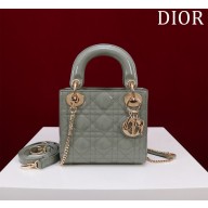 Dior Mini Lady Dior Bag in gray Patent Cannage Calfskin with gold hardware 2024