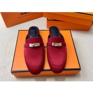 Hermes satin Kelly Buckle Oz Mules red (original quality)