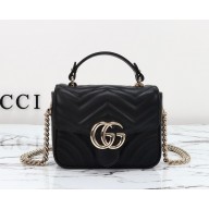 Gucci GG Marmont mini top handle bag 811238 Black quilted chevron leather 2024