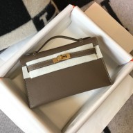 HERMES KELLY 22 EPSOM LEATHER CLUTCH BAG IN ELEPHANT GRAY