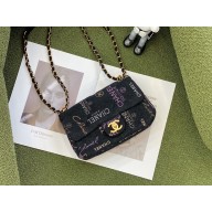 Chanel Printed Denim & Lacquered Gold-Tone black& Multicolor flap bag 2022