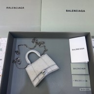 balenciaga hourglass mini handbag with chain metallized silver sequins
