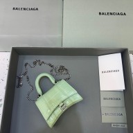 balenciaga hourglass mini handbag with chain metallized crocodile embossed mint green/silver