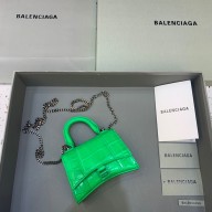 balenciaga hourglass mini handbag with chain metallized crocodile embossed bamboo green