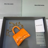 balenciaga hourglass mini handbag with chain metallized crocodile embossed orange/gold