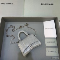 balenciaga hourglass mini handbag with chain metallized crocodile embossed etain/silver