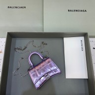 balenciaga hourglass mini handbag with chain metallized crocodile embossed shiny purple/silver