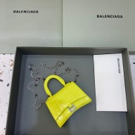 balenciaga hourglass mini handbag with chain metallized crocodile embossed lemon yellow/silver