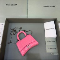 balenciaga hourglass mini handbag with chain metallized crocodile embossed rose