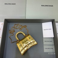 balenciaga hourglass mini handbag with chain metallized crocodile embossed gold