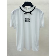miu miu white cotton t-shirt with bow 2023 