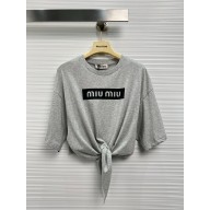 miu miu gray cotton t-shirt 2023 