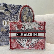 dior Red and White D-Royaume d'Amour Embroidery small book tote bag 2021