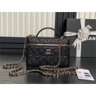 chanel black clutch with chain in grained leather AP4407 2025