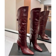 Saint Laurent calfskin thigh boots in burgundy heel 10.5cm 1213-2024